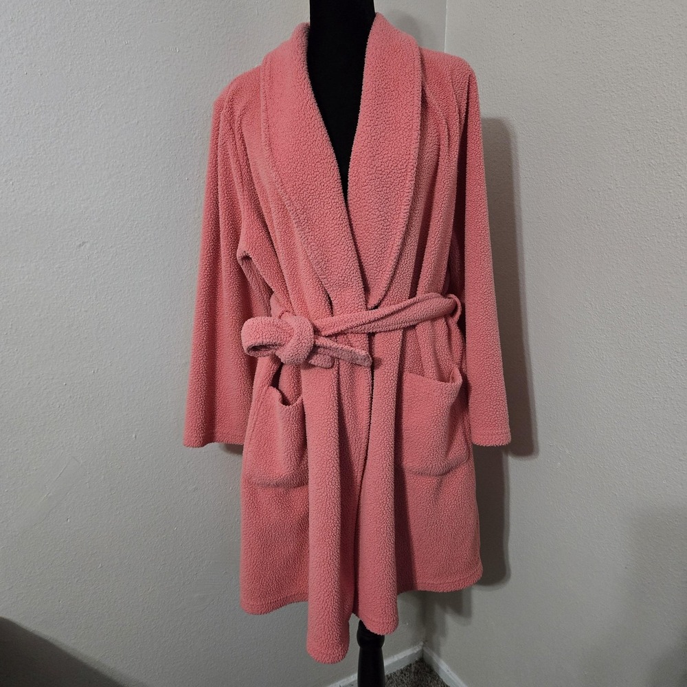 Gilligan & O'Malley Robe Womens L/XL Pink Kimono Collared‎ Belted Lounge Comfy